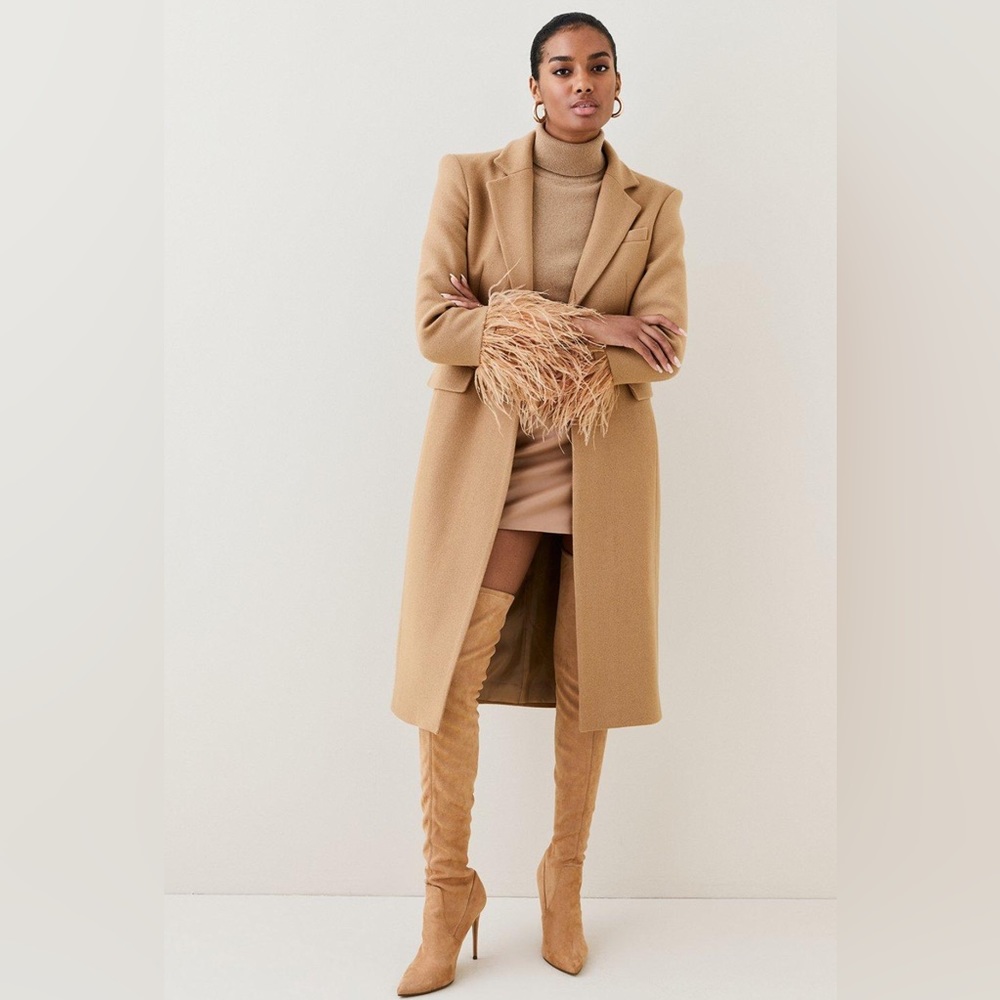Karen Millen Italian Virgin Wool Feather Cuff Tailored Coat Size 8 US (859 $)